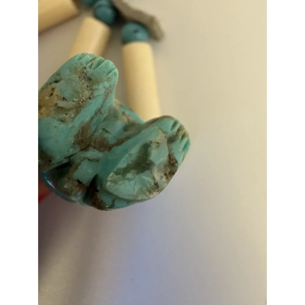 Native‎ American Turquoise Animal Bear Bird Fetish Necklace, Copper Clasp
